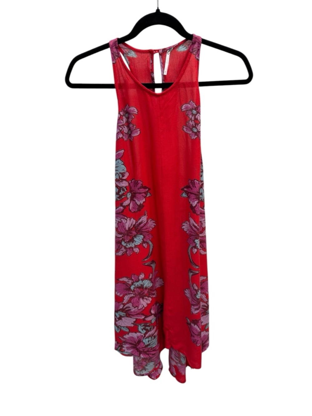 Free People Side Tie Red Floral Tunic Red Medium Flowy Halter Back Summer Party